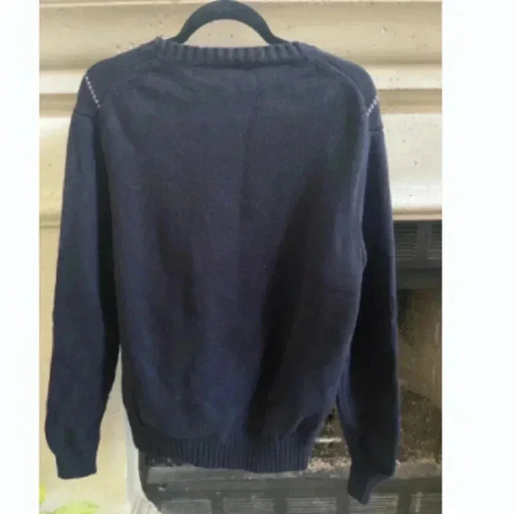 Jcrew Men's Sweater Large Navy Blue 100% Lambs Wool Crewneck Argyle Pullover - Picture 2 of 7